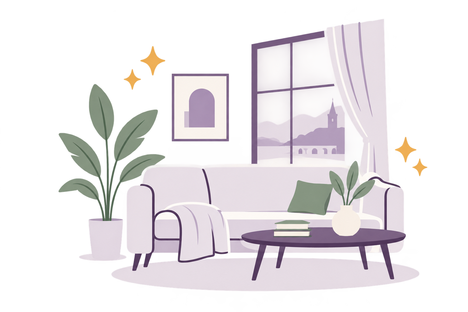 Uredan dnevni boravak — ilustracija čistog i ugodnog doma